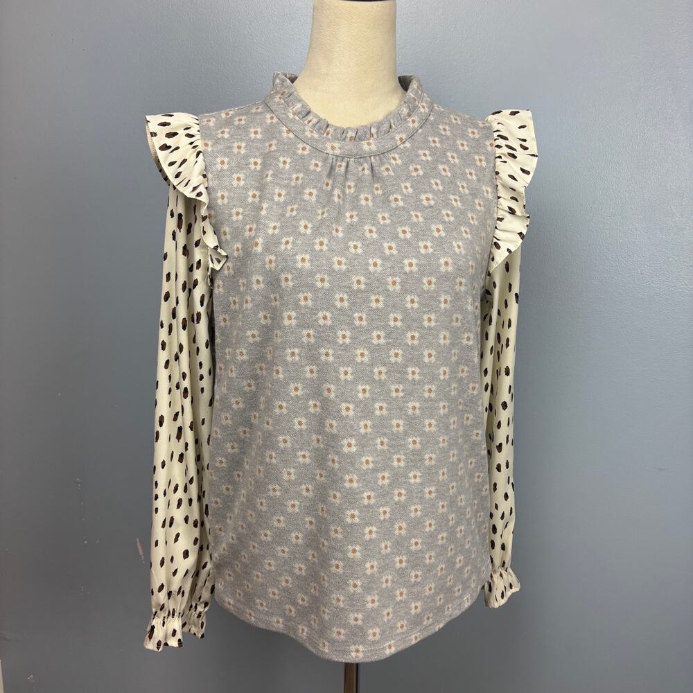 Thml Mixed Print Geometric Pattern Long Sleeve Ru… - image 1